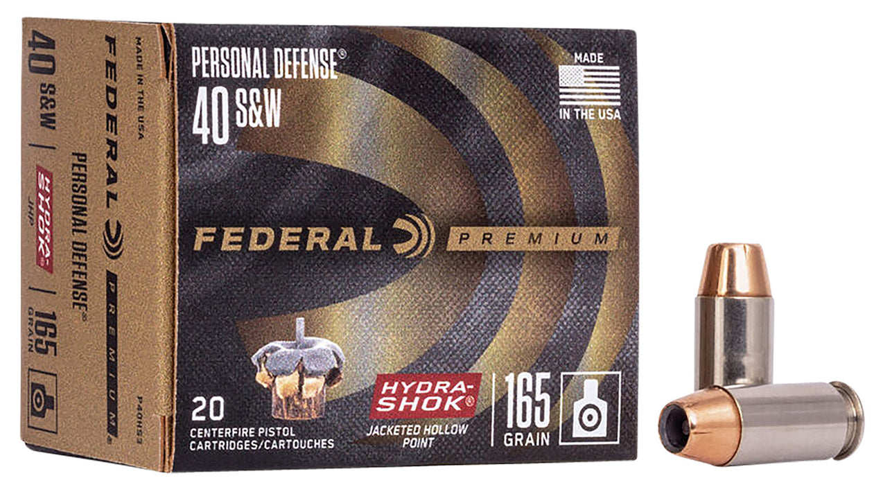 Federal P40HS3 Premium Personal Defense 40 S&W 165 gr Hydra-Shok Jacketed Hollow Point 20 Per Box/25 Cs