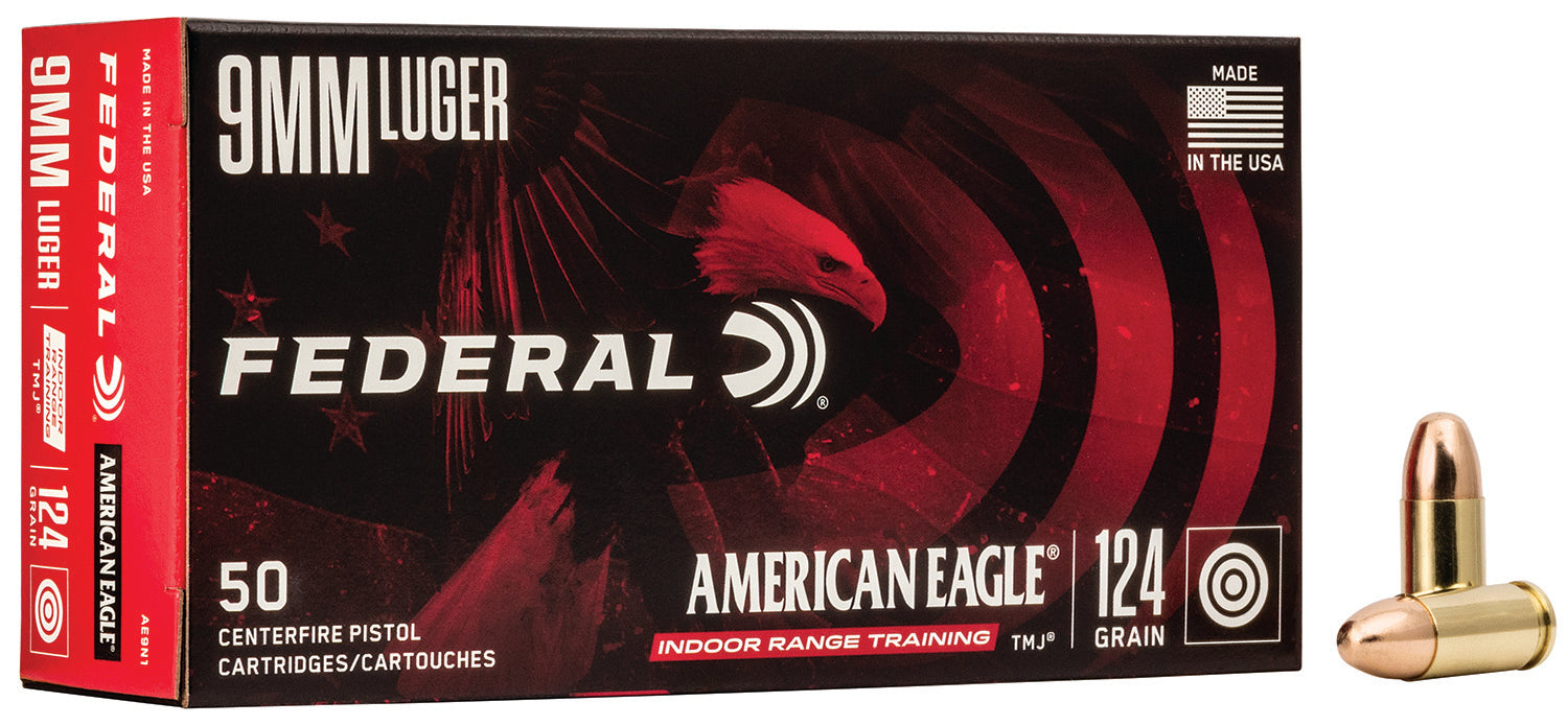 Federal AE9N1 American Eagle IRT  9mm Luger 124 gr Total  Metal Jacket (TMJ) 50 Per Box/20 Cs