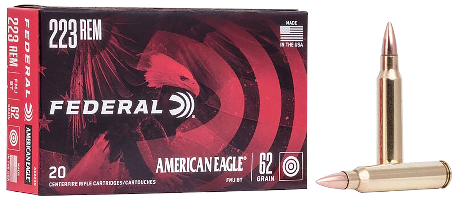 Federal AE223N American Eagle  223 Rem 62 gr 3020 fps Full Metal Jacket Boat-Tail (FMJBT) 20 Bx/25 Cs