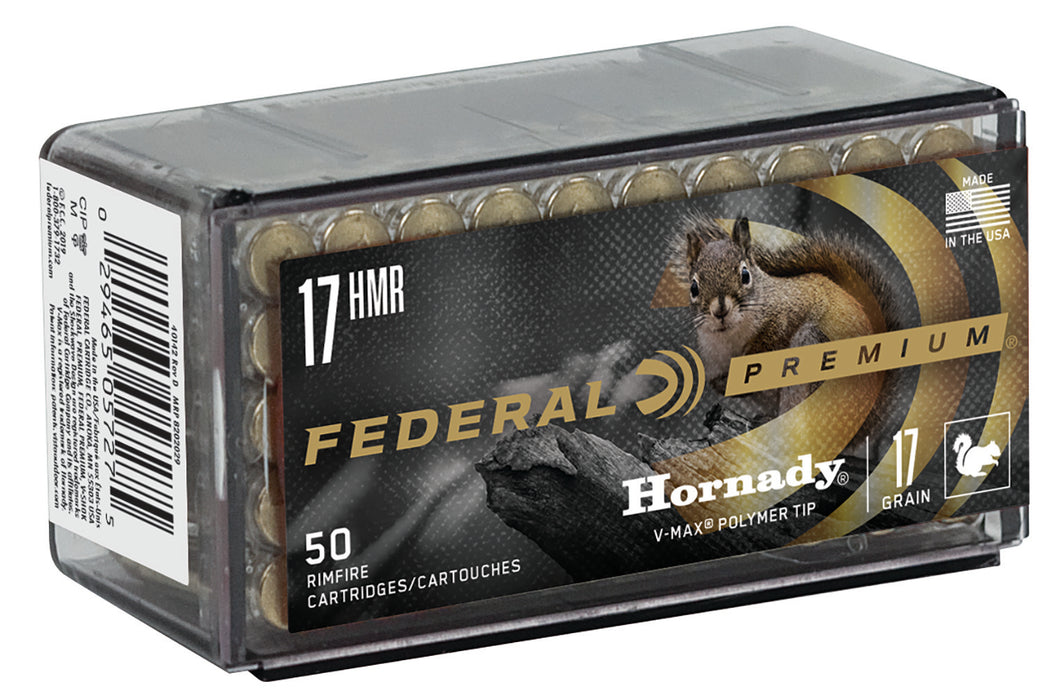 Federal P771 Premium Varmint & Predator 17 HMR 17 gr 2530 fps Hornady V-Max (VMX) 50 Bx/60 Cs