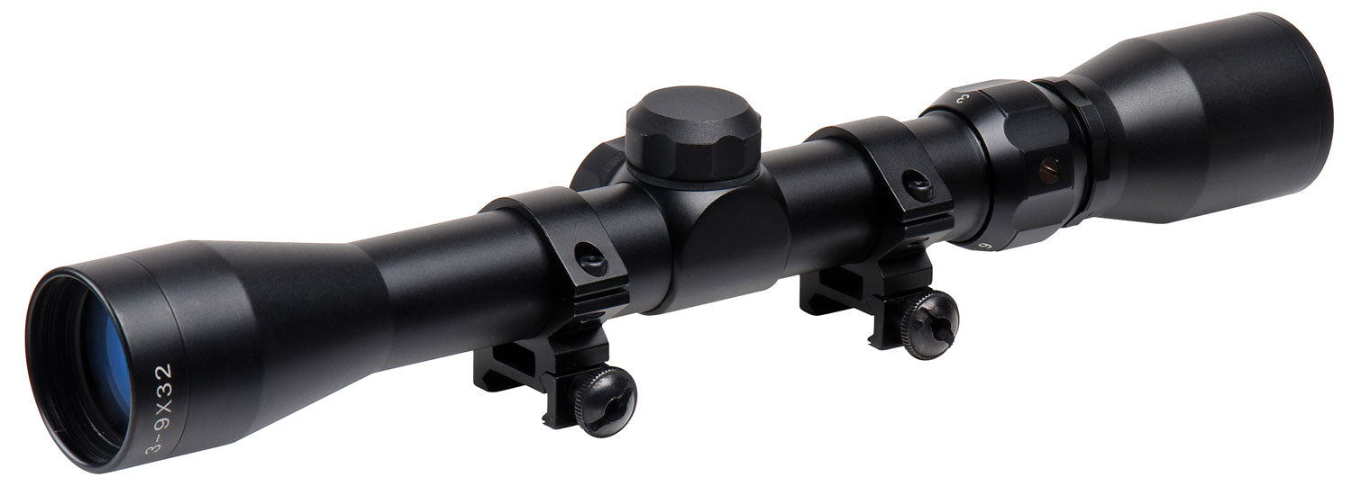 TruGlo TG-853932B Trushot  Black Anodized 3-9x32mm 1" Tube Duplex Reticle w/Rings 3/8" Dovetail