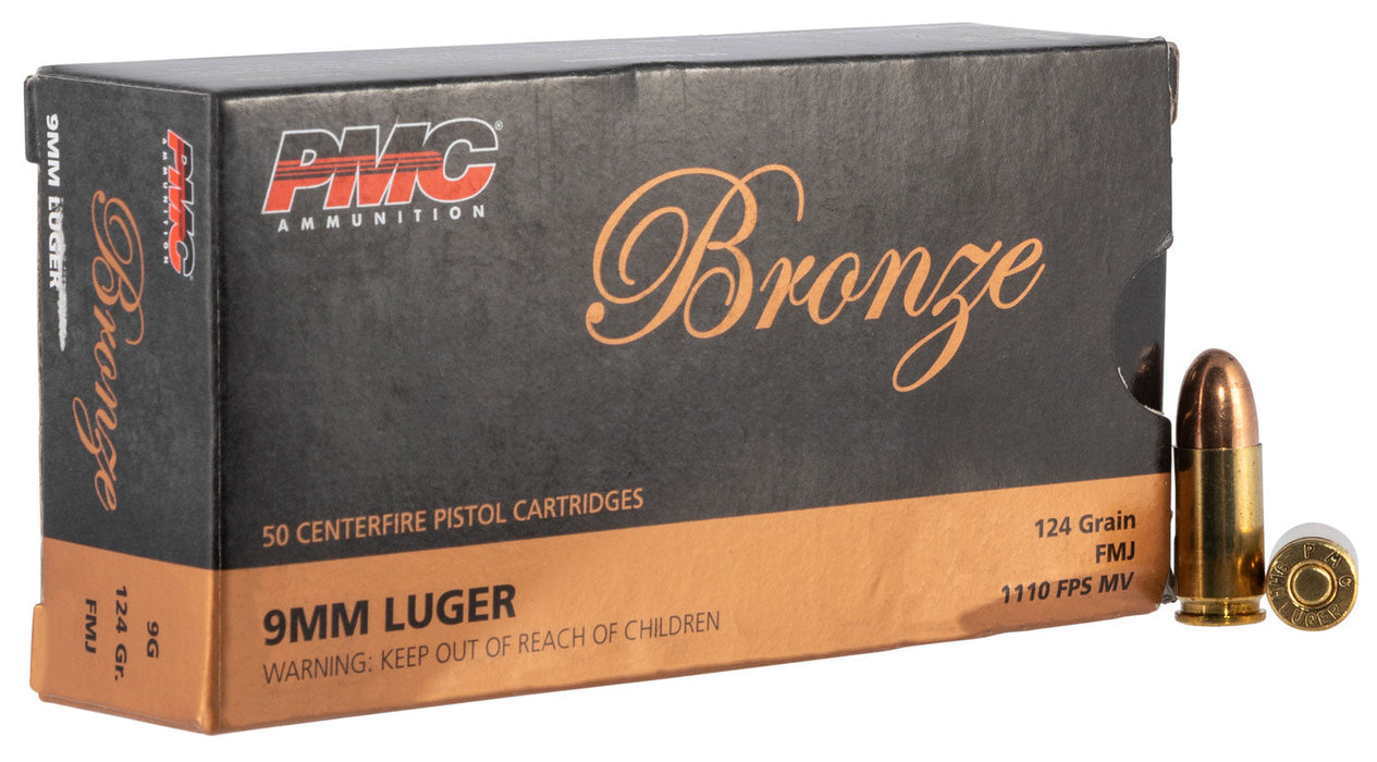 PMC 9G Bronze  9mm Luger 124 gr 1110 fps Full Metal Jacket (FMJ) 50 Bx/20 Cs