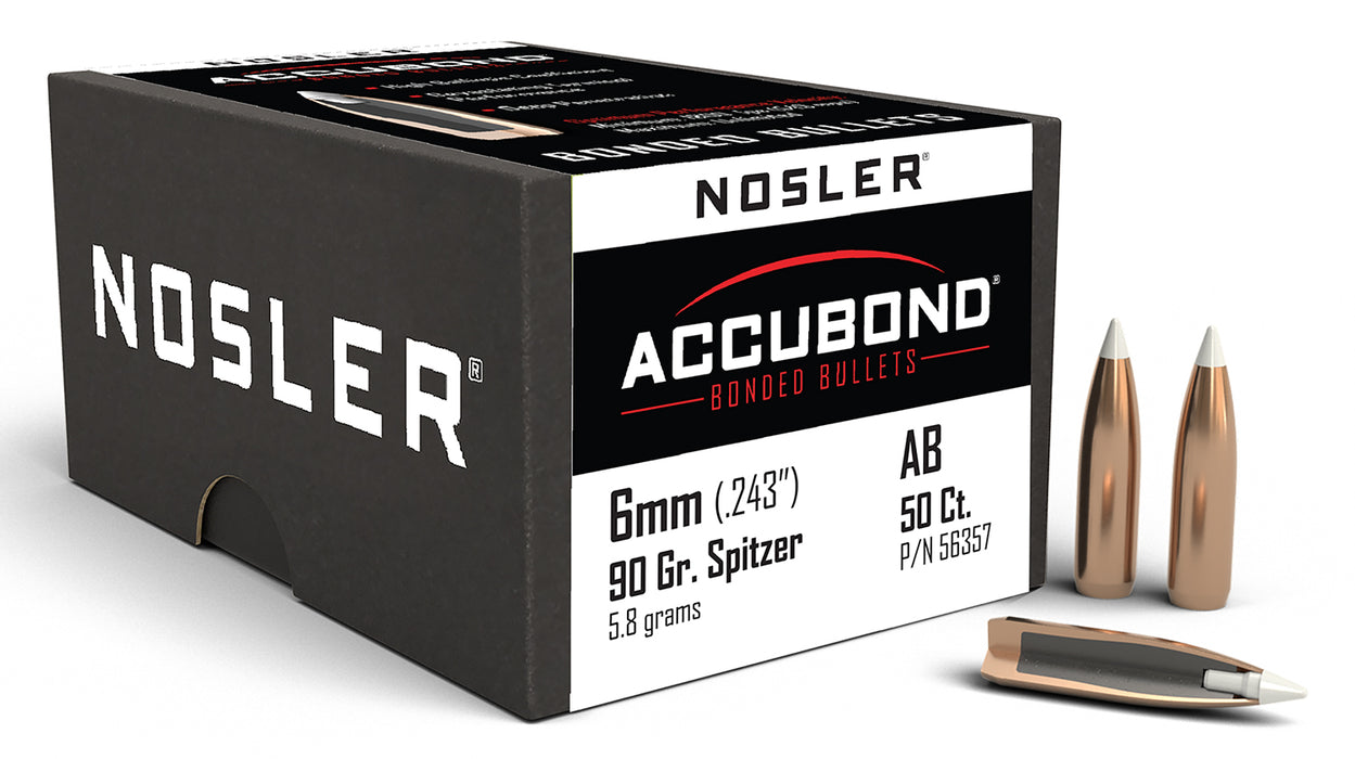 Nosler 56357 AccuBond  6mm .243 90 gr Spitzer Point/ 50 Per Box