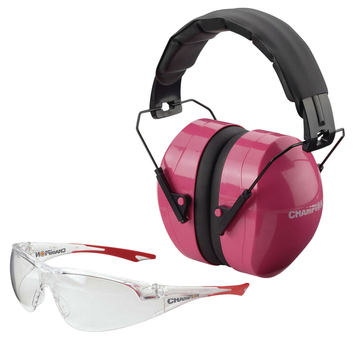 Champion Targets 40624 Eyes & Ears Combo 26 dB Over the Head Pink/Black Adult