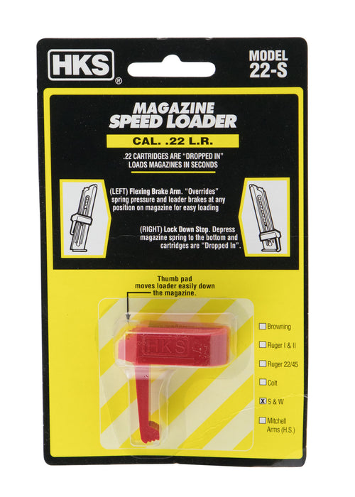 HKS 22S Speed Loader  22 LR S&W 41, 422, 622, 2213, 2214 Red Plastic