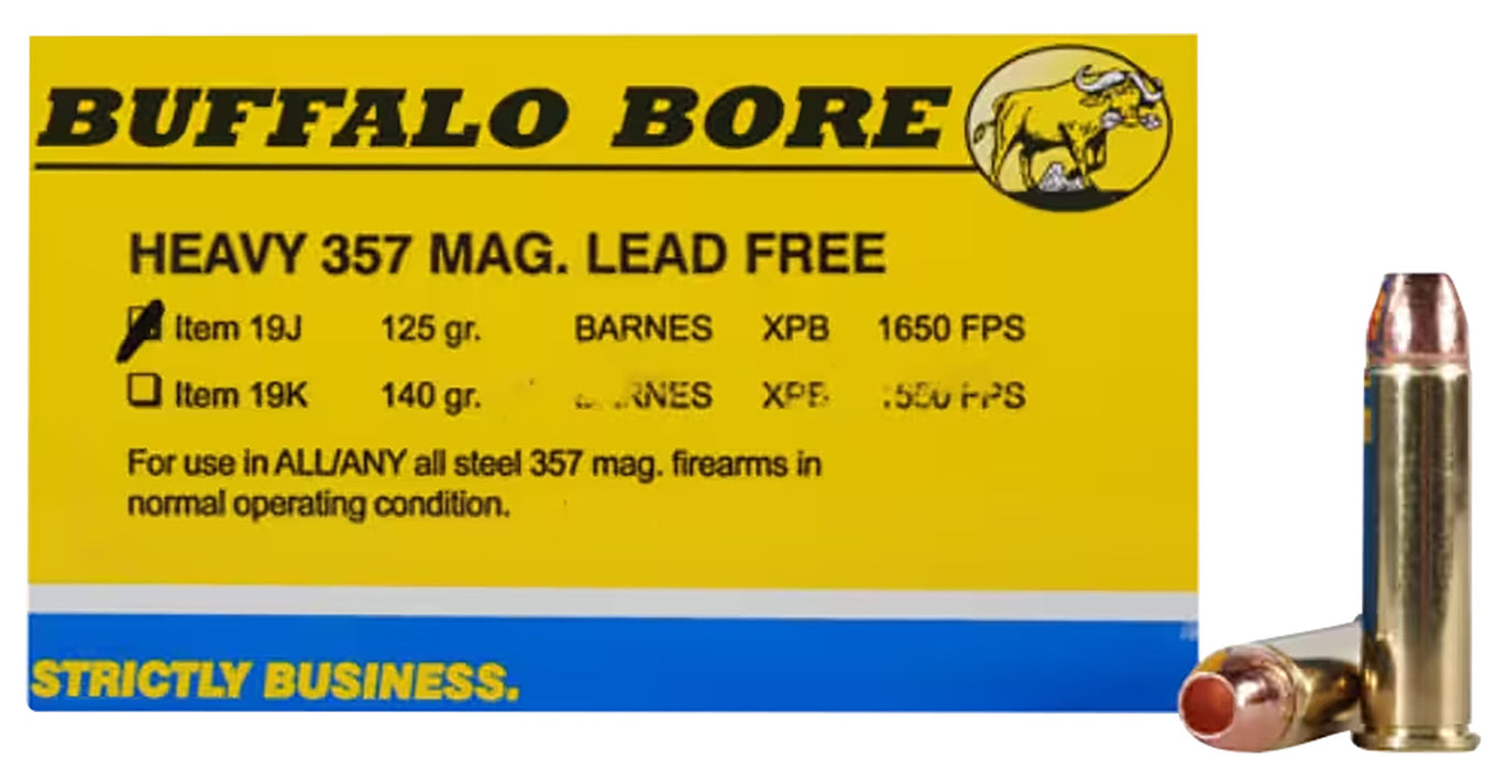 Buffalo Bore Ammunition 19J20 Buffalo-Barnes  357 Mag 125 gr 1650 fps Barnes VOR-TX XPB Lead-Free 20 Bx/12 Cs