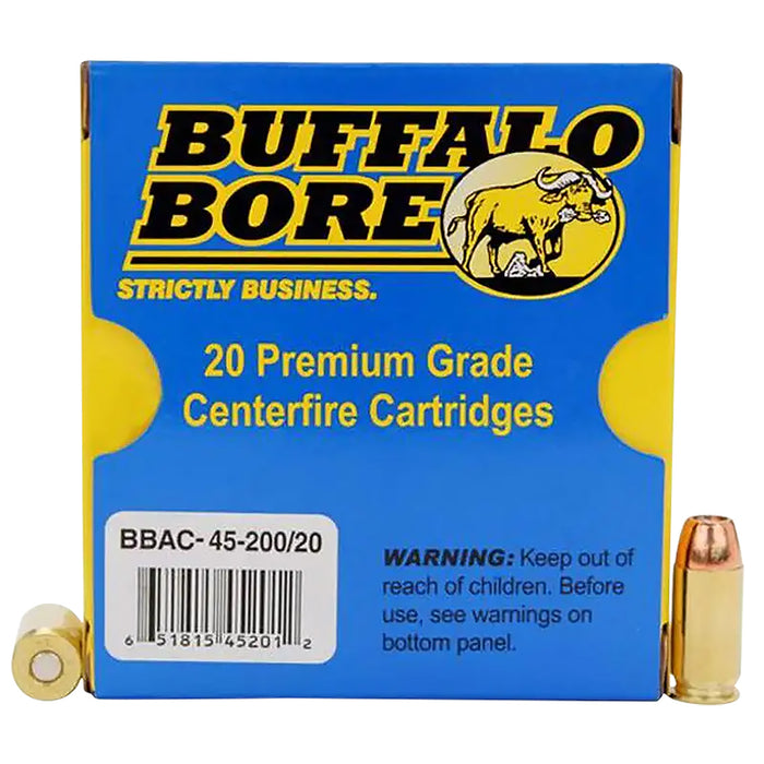 Buffalo Bore Ammunition 4520020 Personal Defense  45 ACP +P 200 gr 1050 fps Jacketed Hollow Point (JHP) 20 Bx/12 Cs