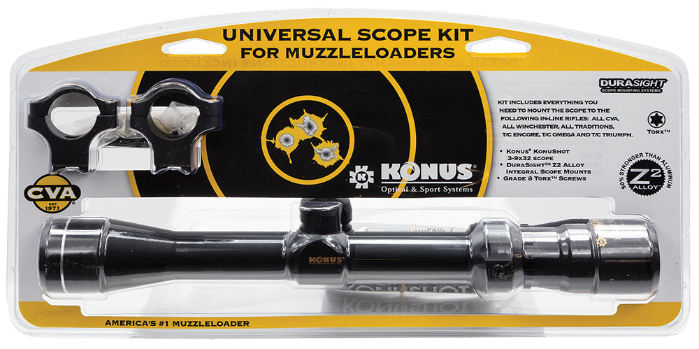 CVA AA2002 Knous KonuShot Muzzleloader Scope Kit Black Matte Black 3-9x32mm 1" Tube Duplex Reticle