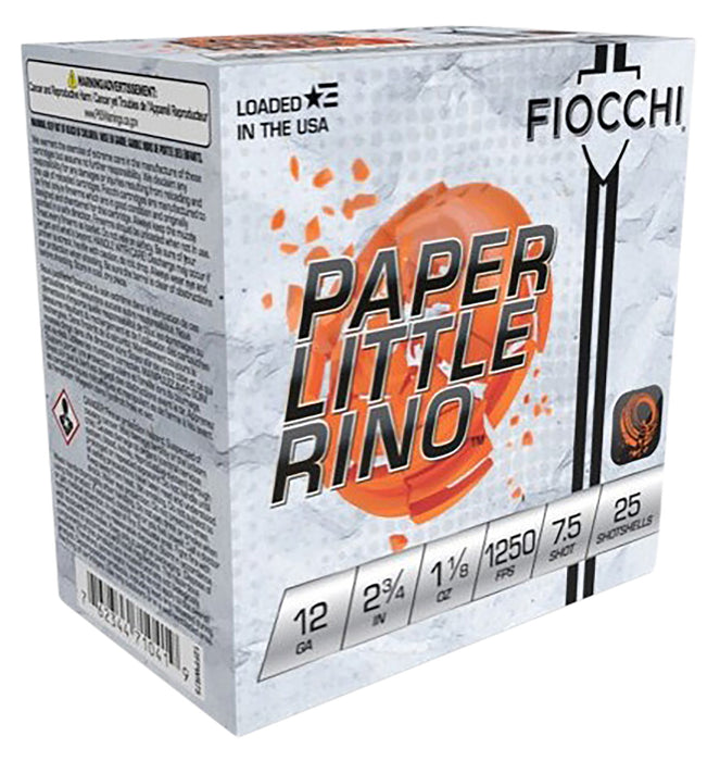 Fiocchi 12FPWR75 Paper Little Rino  12 Gauge 2.75" 1 1/8 oz 1250 fps 7.5 Shot 25 Bx/ 10 Cs