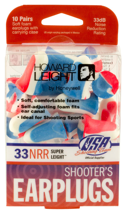 Howard Leight R01891 USA Shooters Earplugs  Foam 33 dB In The Ear Red/White/Blue Adult 10 pair