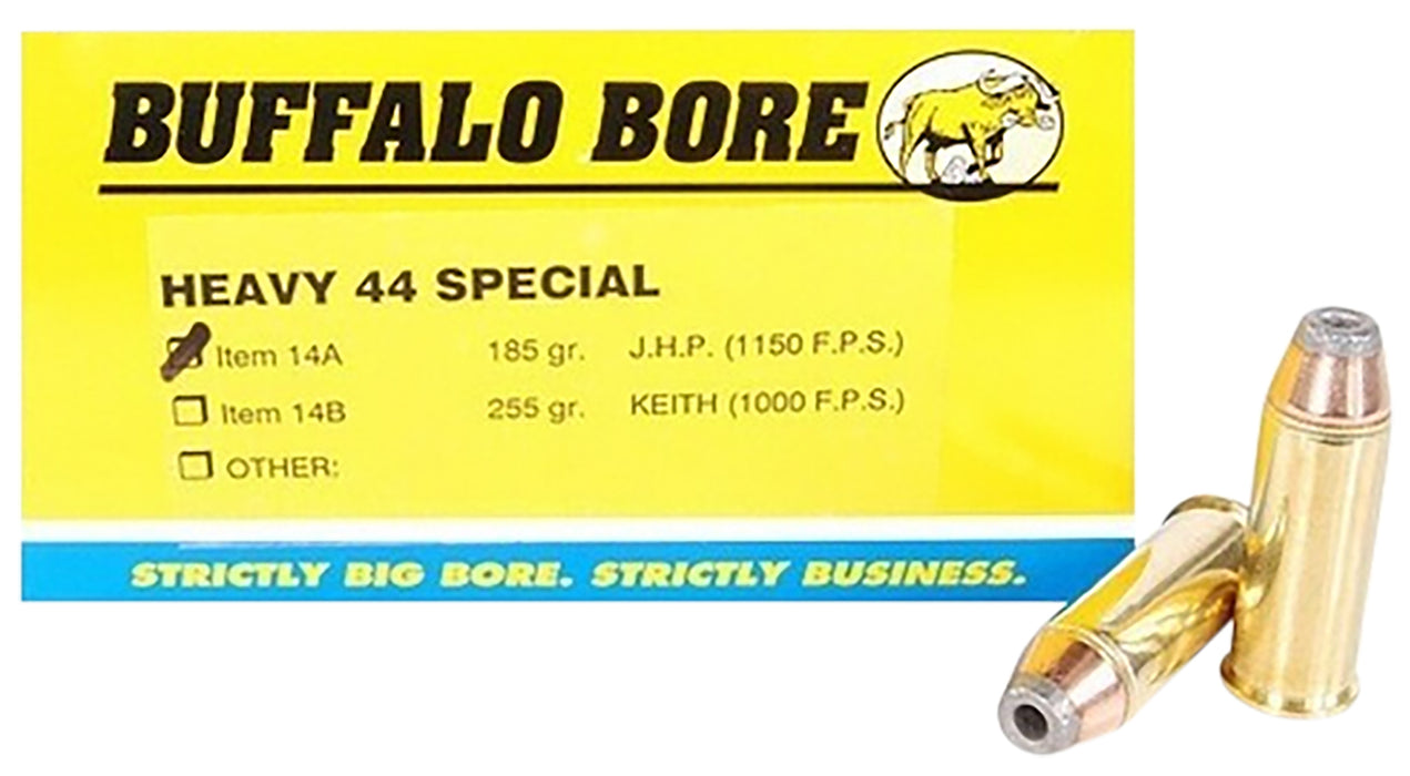 Buffalo Bore Ammunition 14A20 Heavy  44 S&W Spl 180 gr 1150 fps Jacketed Hollow Point (JHP) 20 Bx/12 Cs