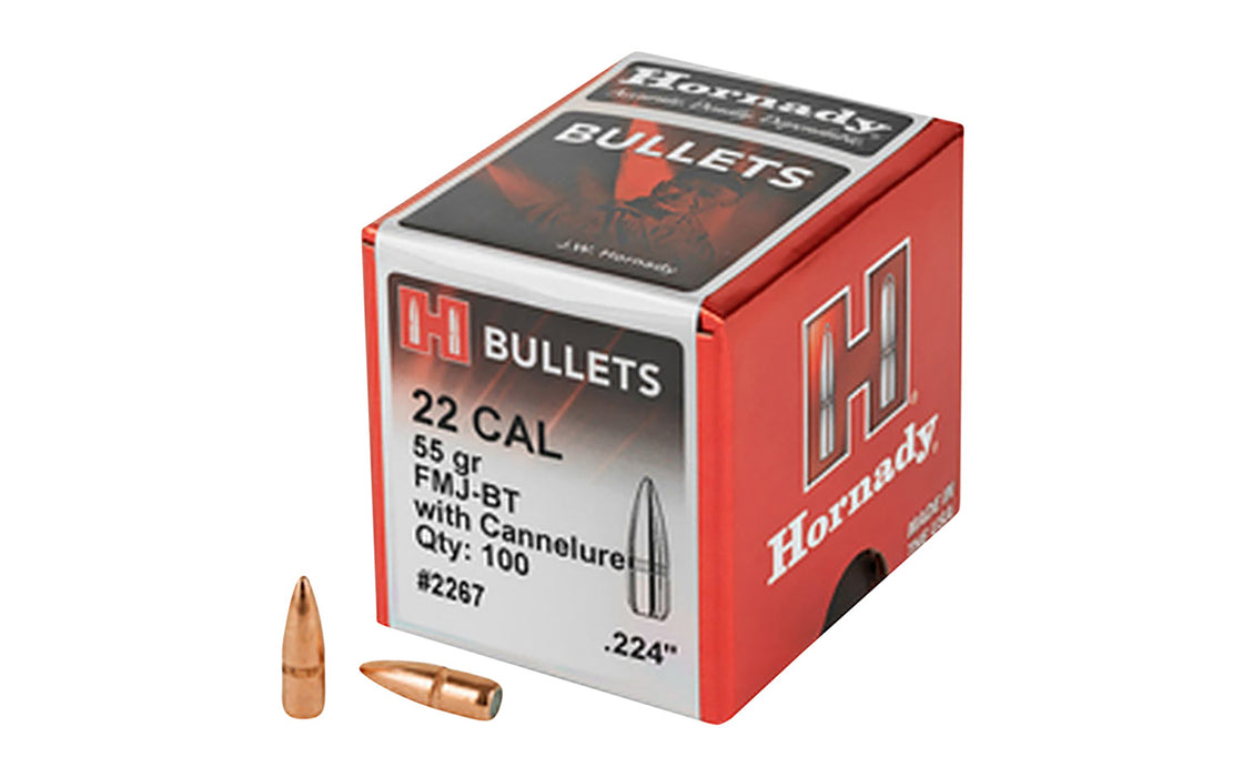 Hornady 2267 Traditional  22 Cal .224 55 gr Full Metal Jacket Boat Tail 100 Per Box/ 40 Case