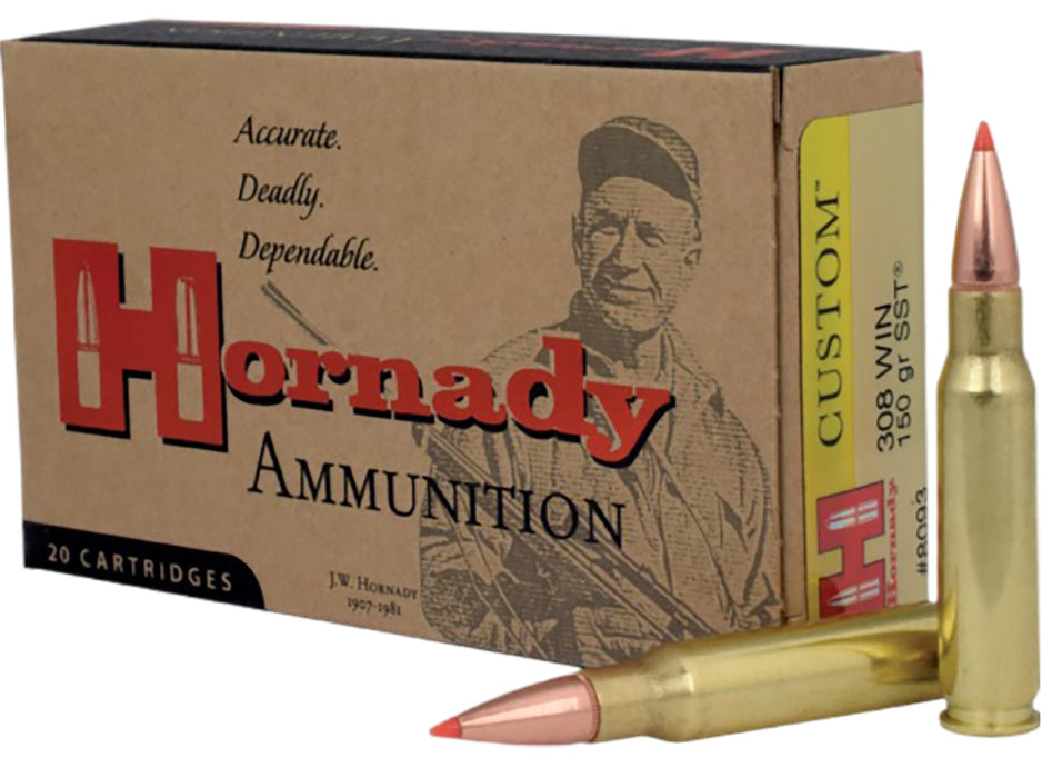 Hornady 8093 Custom  308 Win 150 gr 2820 fps Super Shock Tip (SST) 20 Bx/10 Cs