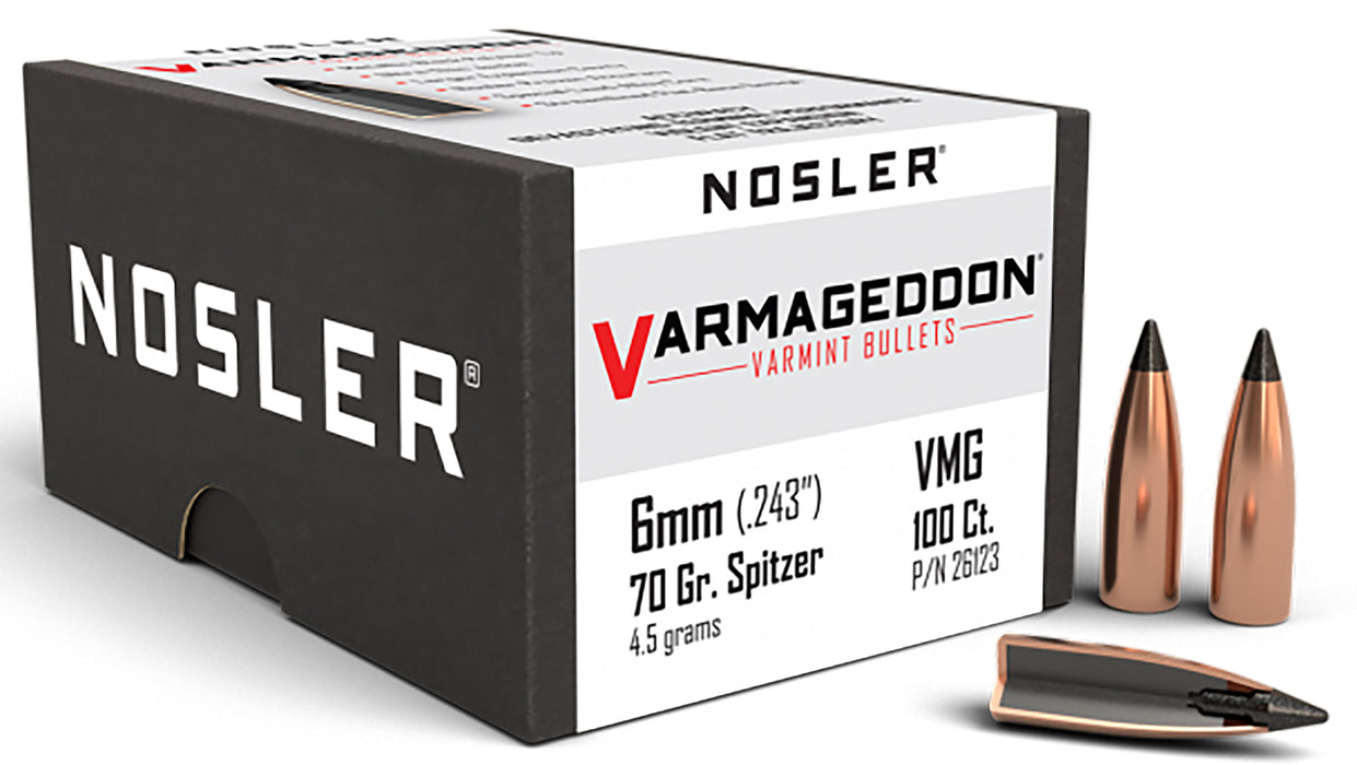 Nosler 26123 Varmageddon  6mm .243 70 gr Flat Base Tipped/ 100 Per Box