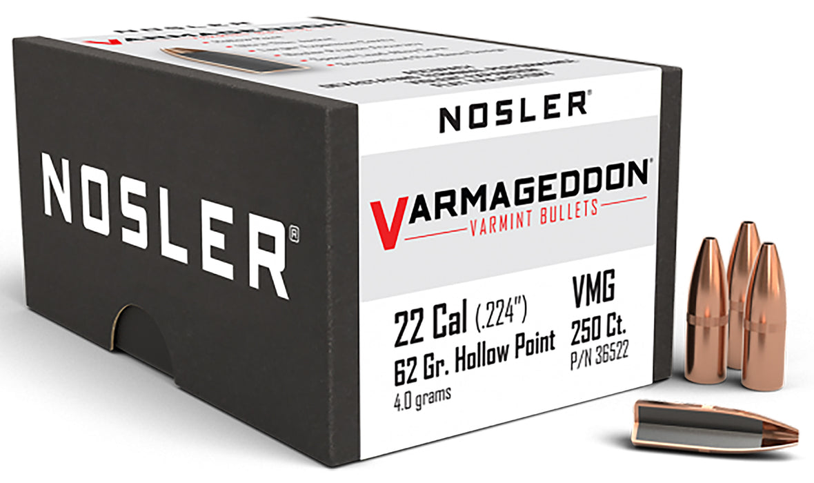 Nosler 36522 Varmageddon  22 Cal .224 62 gr Flat Base Hollow Point/ 250 Per Box