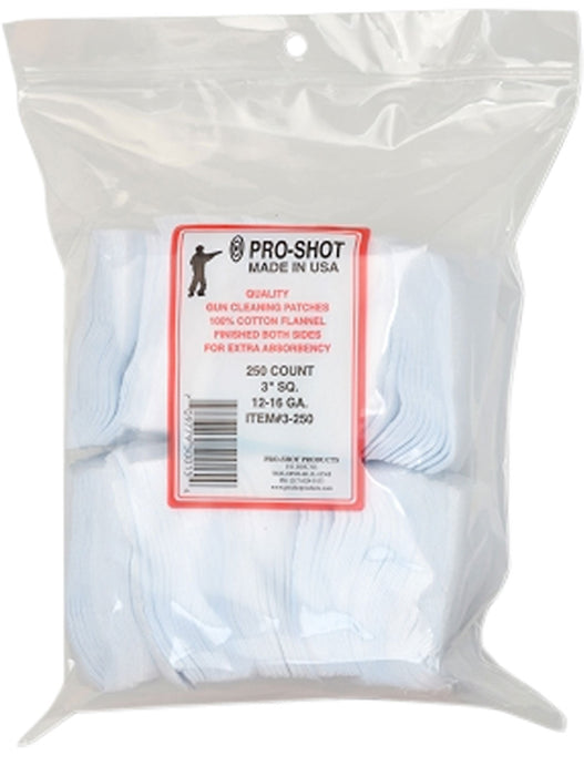 Pro-Shot 3250 Cleaning Patches  12-16 Gauge 3" Square Cotton Flannel 250 Pack