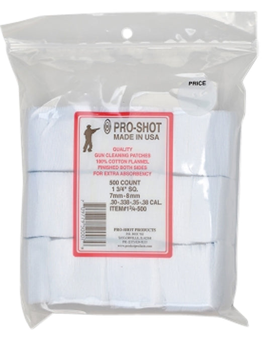 Pro-Shot 134500 Cleaning Patches  .38/ 6mm/ 7mm Cal 1.75" Square Cotton Flannel 500 Pack