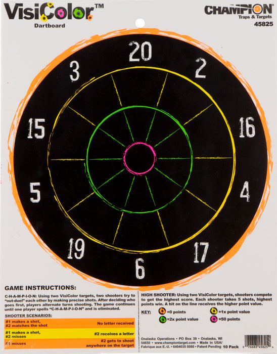 Champion Targets 45825 VisiColor Dartboard Hanging Paper Targets 11" x 14" 10 Pack