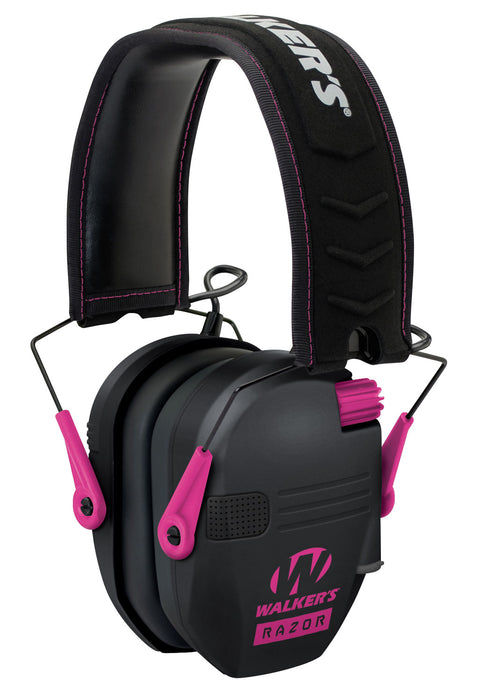 Walker's GWPRSEMPNK Razor Slim Electronic Muff 23 dB Over the Head Black Polymer w/Pink Accents