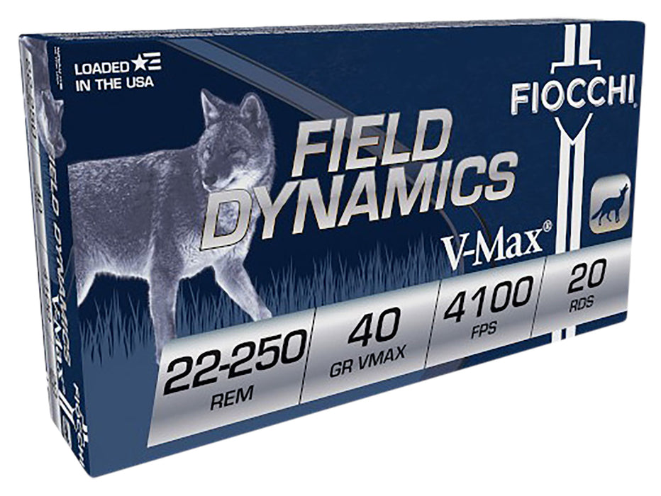 Fiocchi 22250HVB Field Dynamics  22-250 Rem 40 gr 4100 fps Hornady V-Max (VMX) 20 Bx/10 Cs