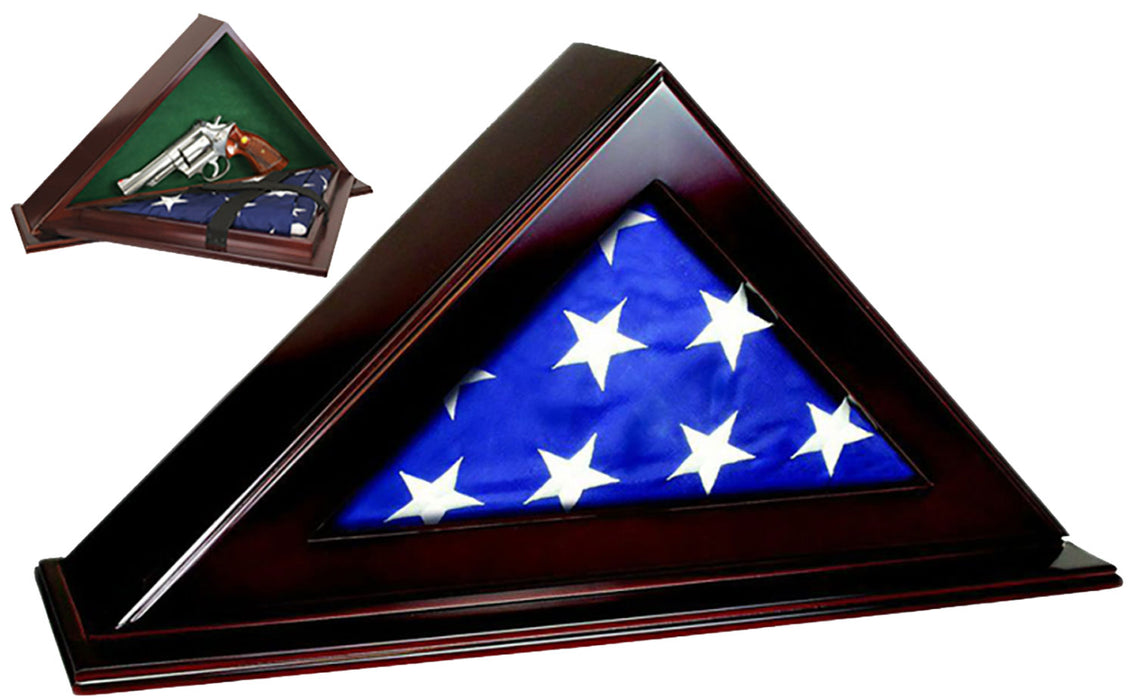 Peace Keeper PFC Patriot Flag Case  Key Entry Mahogany Stain Wood Holds 1 Handgun 22" W x 4.25" D x 11.50" H