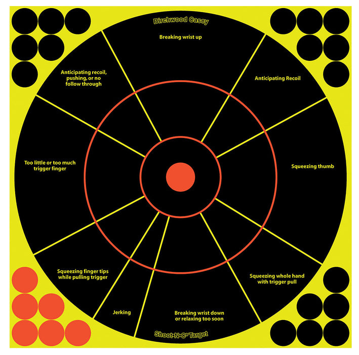 Birchwood Casey 34032 Shoot-N-C Reactive Target Self-Adhesive Paper Handgun Black/Yellow 12" Circle Includes Pasters 5 Pack