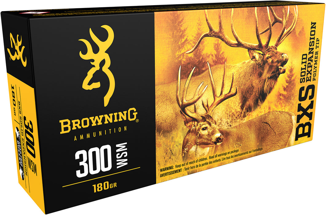 Browning Ammo B192430001 BXS Big Game & Deer 300 WSM 180 gr 3000 fps Lead Free Solid Expansion Polymer Tip 20 Bx/10 Cs