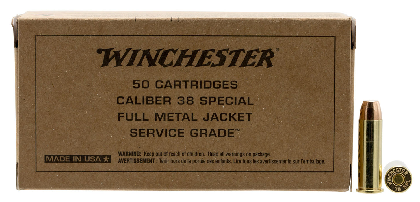 Winchester Ammo SG38W Service Grade  38 Special 130 gr Full Metal Jacket Flat Nose (FMJFN) 50 Bx/10 Cs