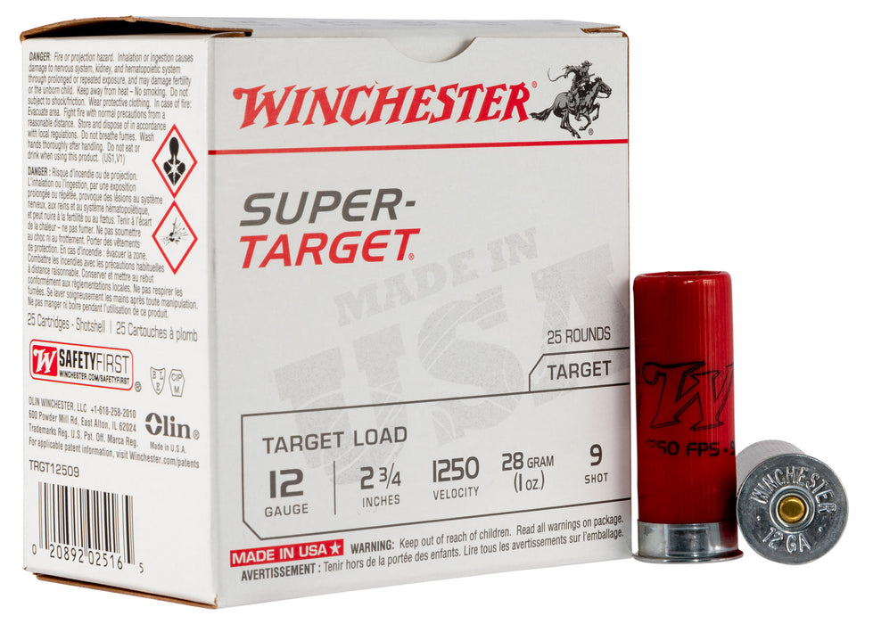 Winchester Ammo TRGT12509 Super-Target Light Target 12 Gauge 2.75" 1 oz 1250 fps 9 Shot 25 Bx/10 Cs