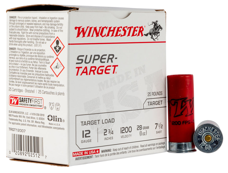 Winchester Ammo TRGT12007 Super-Target Light Target 12 Gauge 2.75" 1 oz 1200 fps 7.5 Shot 25 Bx/10 Cs