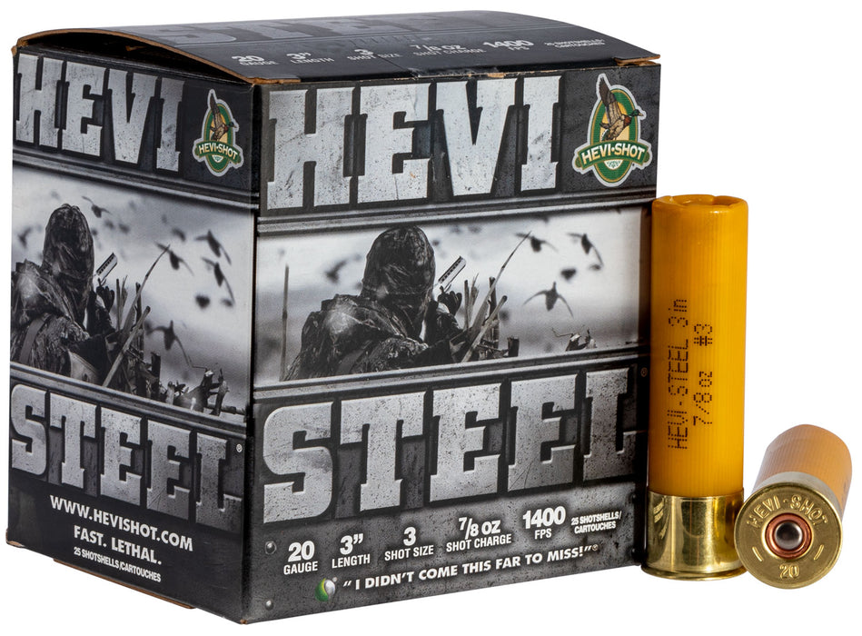 HEVI-Shot HS62003 Hevi-Steel  20 Gauge 3" 7/8 oz 1400 fps 3 Shot 25 Bx/10 Cs