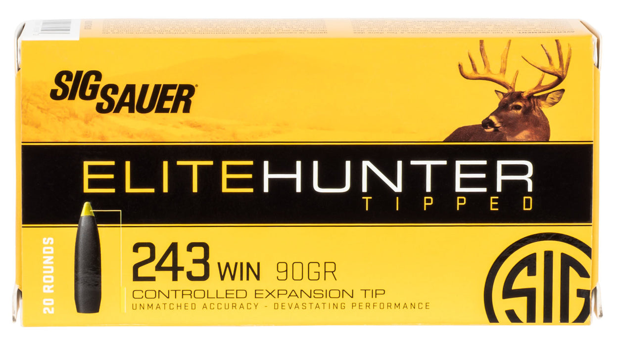 Sig Sauer E243TH220 Elite Hunter Tipped  243 Win 90 gr 3115 fps Controlled Expansion Tip (CET) 20 Bx/10 Cs