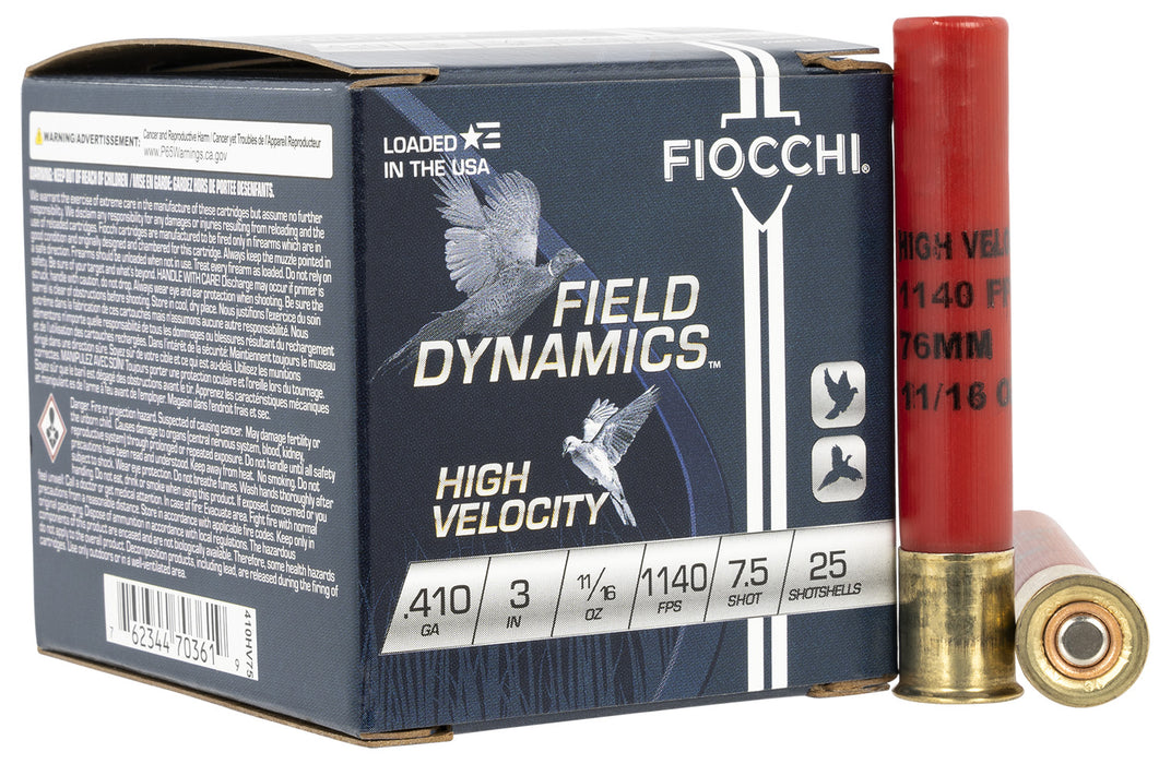 Fiocchi 410HV75 Field Dynamics High Velocity 410 Gauge 3" 11/16 oz 1140 fps 7.5 Shot 25 Bx/10 Cs