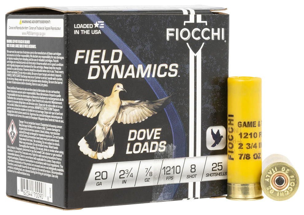 Fiocchi 20GT8 Field Dynamics Dove & Quail 20 Gauge 2.75" 7/8 oz 8 Shot 25 Per Box/10 Cs