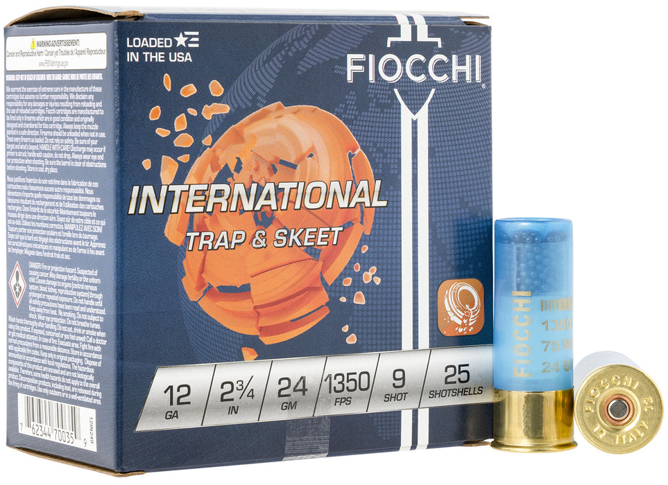 Fiocchi 12IN249 Exacta Target International Trap & Skeet 12 Gauge 2.75" 24 gram 1350 fps 9 Shot 25 Bx/10 Cs