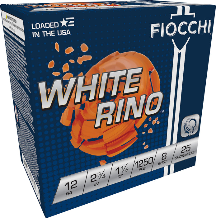 Fiocchi 12WRNO8 Exacta Target White Rino Target 12 Gauge 2.75" 1 1/8 oz 1250 fps 8 Shot 25 Bx/10 Cs