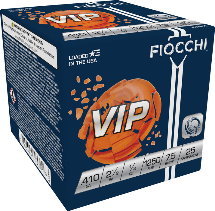 Fiocchi 410VIP75 Exacta Target VIP 410 Gauge 2.50" 1/2 oz 1250 fps 7.5 Shot 25 Bx/10 Cs