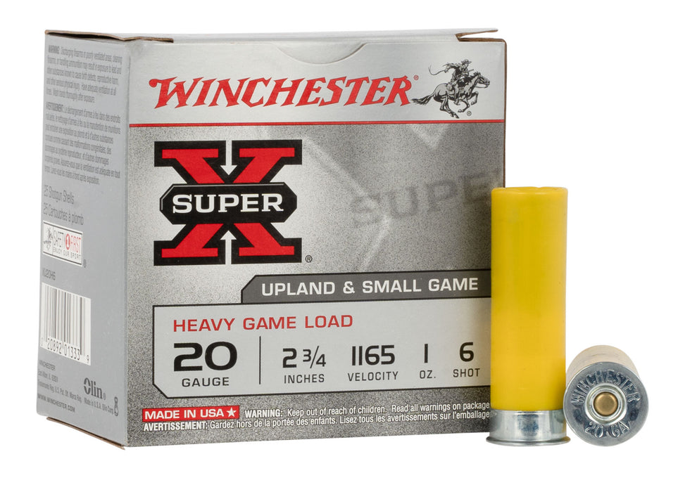 Winchester Ammo XU20H6 Super X Heavy Game Load 20 Gauge 2.75" 1 oz 1165 fps 6 Shot 25 Bx/10 Cs
