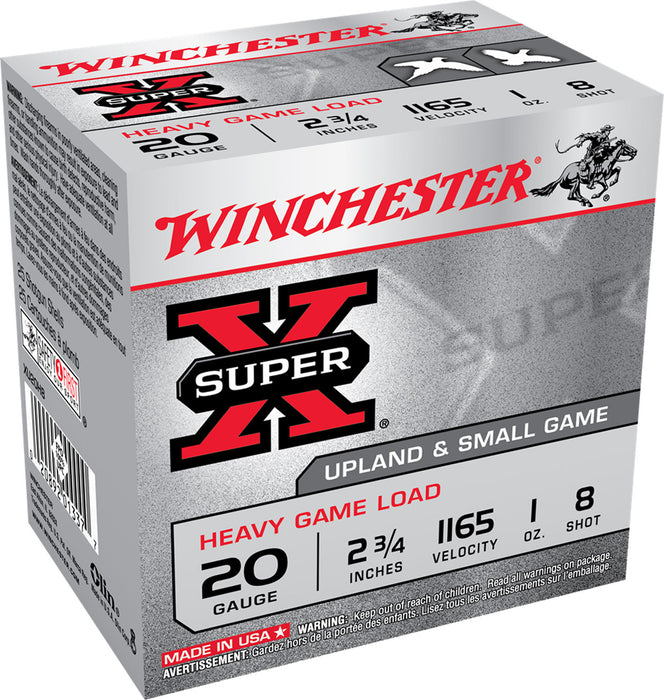 Winchester Ammo XU20H8 Super X Heavy Game Load 20 Gauge 2.75" 1 oz 1165 fps 8 Shot 25 Bx/10 Cs