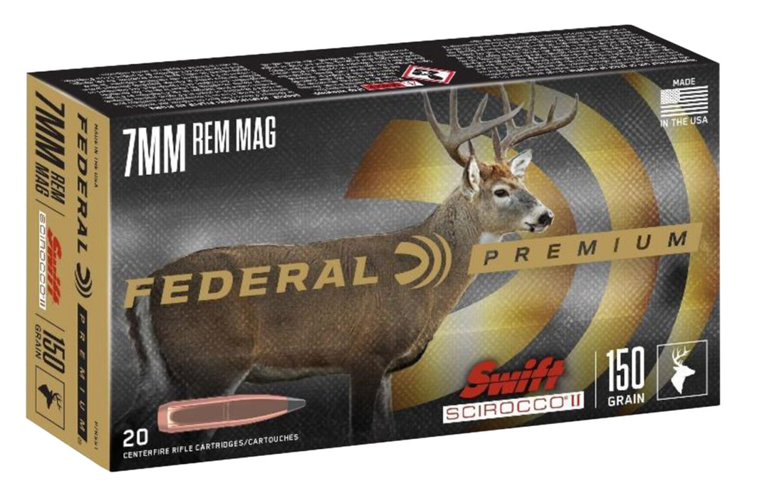 Federal P7RSS1 Premium  7mm Rem Mag 150 gr 3050 fps Swift Scirocco II 20 Bx/10 Cs