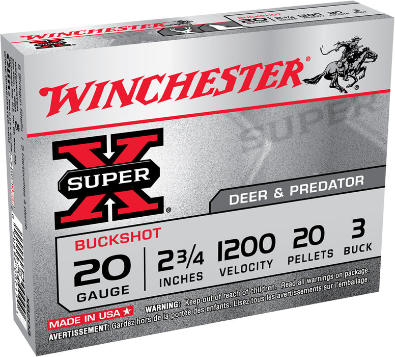 Winchester Ammo XB203VP Super X  20 Gauge 2.75" 20 Pellets 1200 fps 3 Buck Shot 15 Bx/10 Cs (Value Pack)