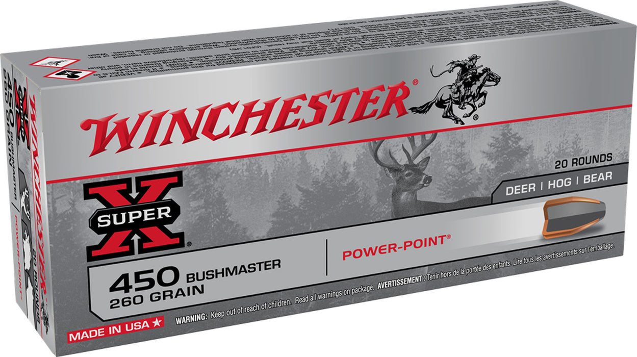 Winchester Ammo X4501 Super X  450 Bushmaster 260 gr 2110 fps Power-Point (PP) 20 Bx/10 Cs