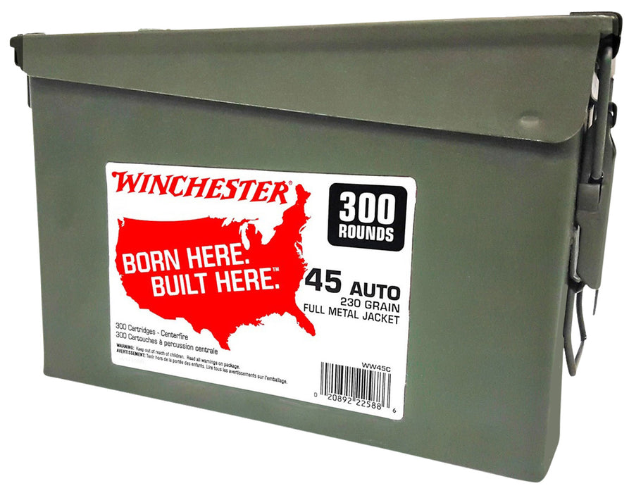 Winchester Ammo WW45C USA  45 ACP 230 gr Full Metal Jacket (FMJ) 300 Bx/2 Cs (Ammo Can)