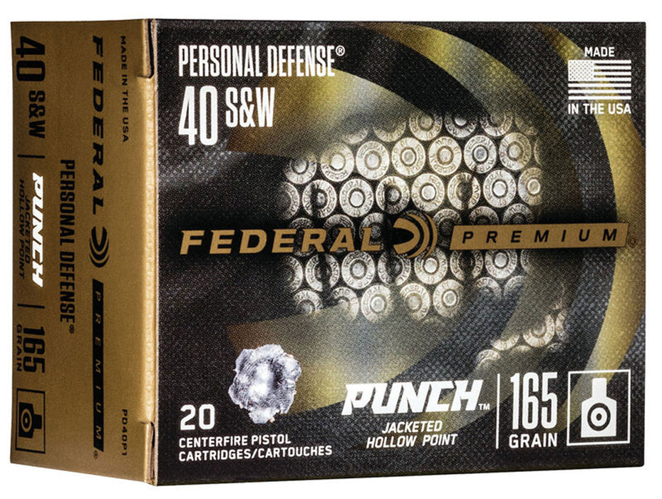 Federal PD40P1 Premium Personal Defense Punch 40 S&W 165 gr 1130 fps Jacketed Hollow Point (JHP) 20 Bx/10 Cs