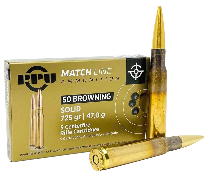 PPU PPM50 Match  50 BMG 725 gr 2854 fps Full Metal Jacket Solid (FMJS) 5 Bx/20 Cs