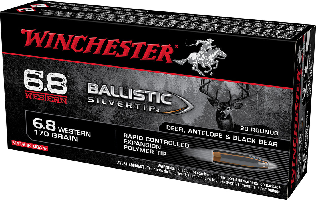 Winchester Ammo SBST68W Ballistic Silvertip  6.8 Western 170 gr 2920 fps Rapid Controlled Expansion Polymer Tip 20 Bx/10 Cs