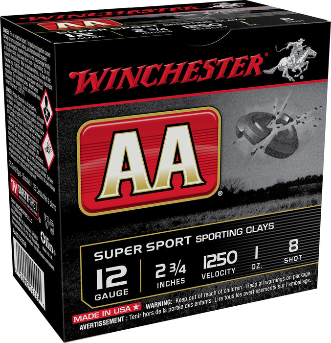 Winchester Ammo AASC12508 AA Sporting Clay 12 Gauge 2.75" 1 oz 1250 fps 8 Shot 25 Bx/10 Cs