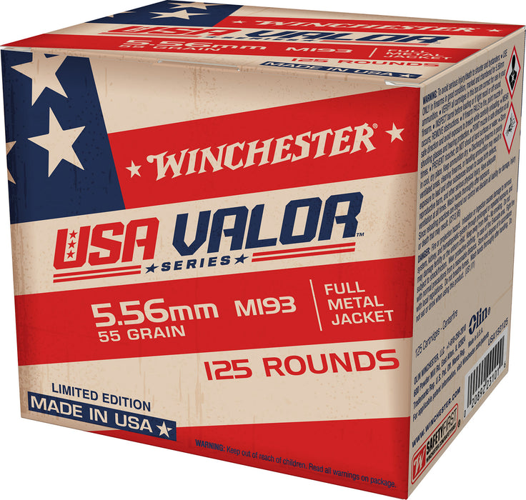 Winchester Ammo USA193125 USA Valor M193 5.56x45mm NATO 55 gr 3270 fps Full Metal Jacket (FMJ) 125 Bx/10 Cs