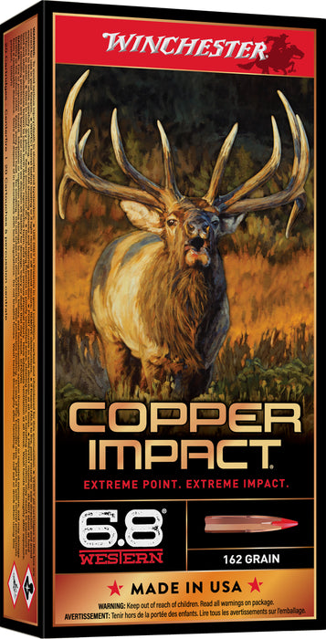 Winchester Ammo X68WCLF Copper Impact  6.8 Western 162 gr 2875 fps Copper Extreme Point Lead-Free 20 Bx/10 Cs