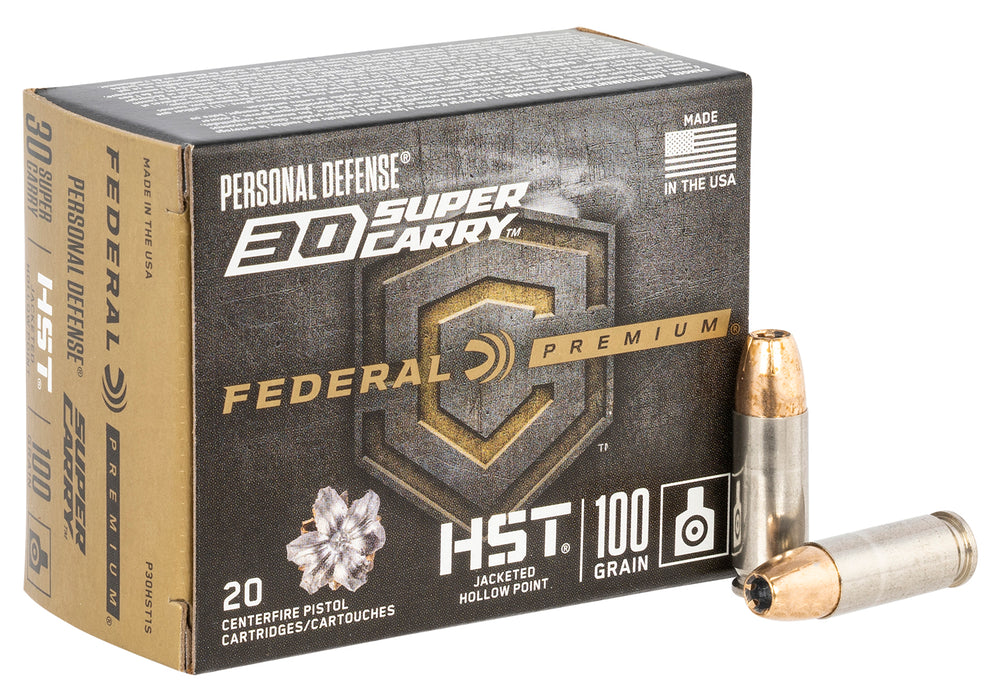 Federal P30HST1S Premium Personal Defense 30 Super Carry 100 gr HST Jacketed Hollow Point 20 Per Box/10 Cs